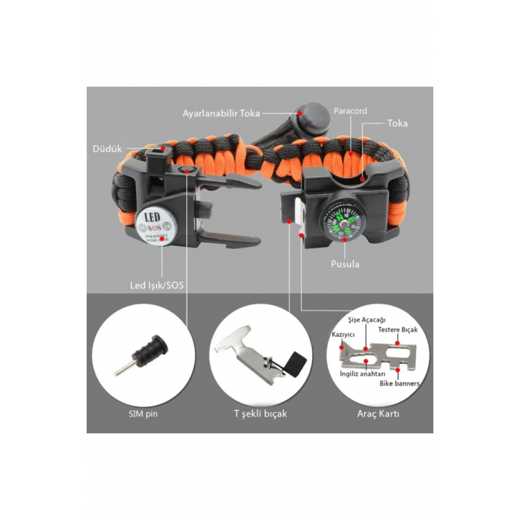 Paracord Survival 19 In 1 LED Işıklı Outdoor Bileklik | NURCAMP