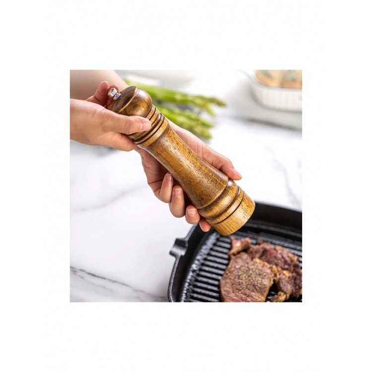 Ahşap Baharat Tuz Öğütücü Değirmen Tuzluk Baharatlık 21 cm 2'li Set Kahverengi