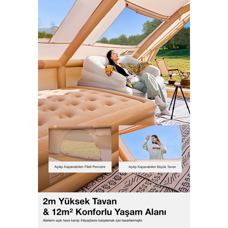 6 Kişilik 4 Mevsim Su Geçirmez Şişme Kamp Çadırı 210D Oxford Kumaş 8 M2 310x245x142 cm