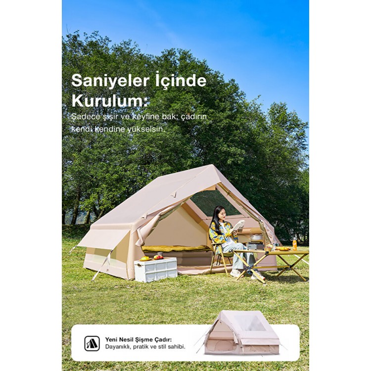 6 Kişilik 4 Mevsim Su Geçirmez Şişme Kamp Çadırı 210D Oxford Kumaş 8 M2 310x245x142 cm