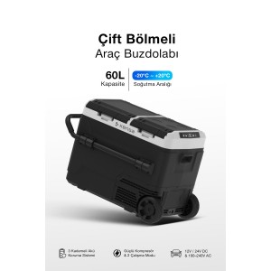 60 Litre Çift Bölmeli Taşınabilir Araç Buzdolabı