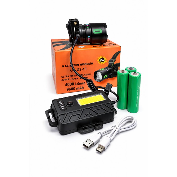 Profesyonel Kafa Lambası - 40W 4000 Lümen - 1.5 KM Menzil - 9600 mAh Profesyonel Kafa Lambası - 40W 4000 Lümen - 1.5 KM Menzil - 9600 mAh